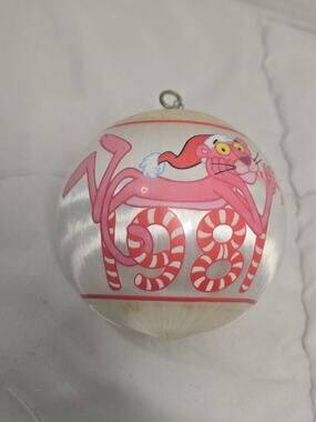 NOS AMBASSADOR PINK PANTHER 1981 Satin Ball Christmas Ornament Vintage Holiday